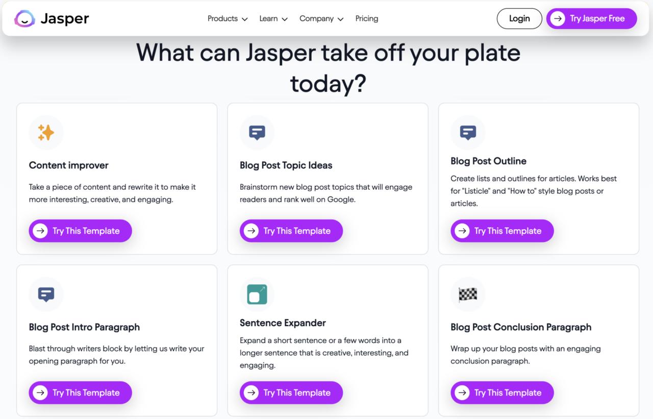 Jasper templates for blog content